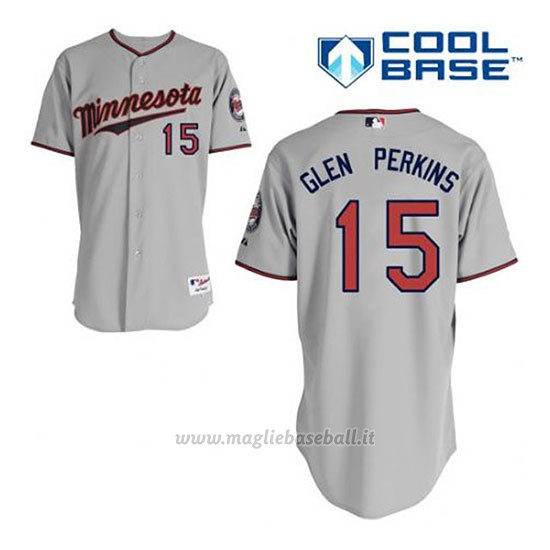 Maglia Baseball Uomo Minnesota Twins Glen Perkins 15 Grigio Cool Base